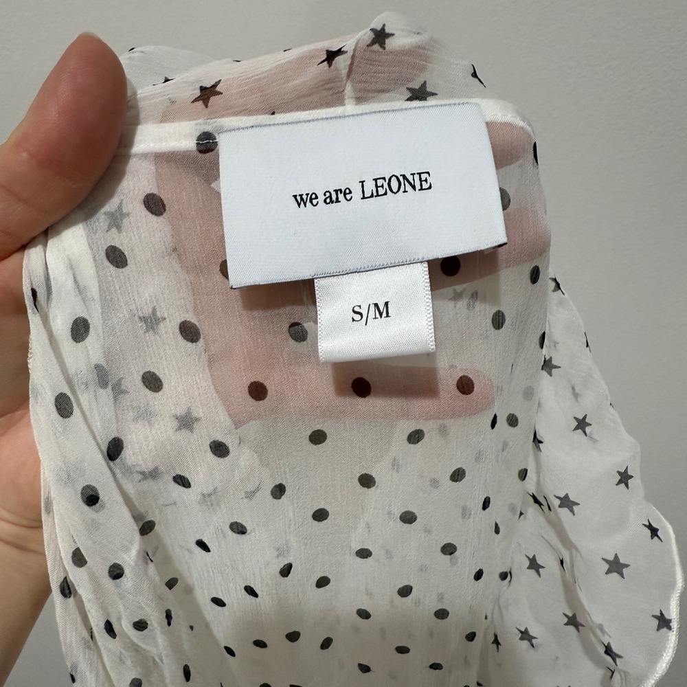 We Are Leone Sheer Ruffle Maxi Robe Dress White Polka Dot Star S/M Resort Vacati - Picture 3 of 16